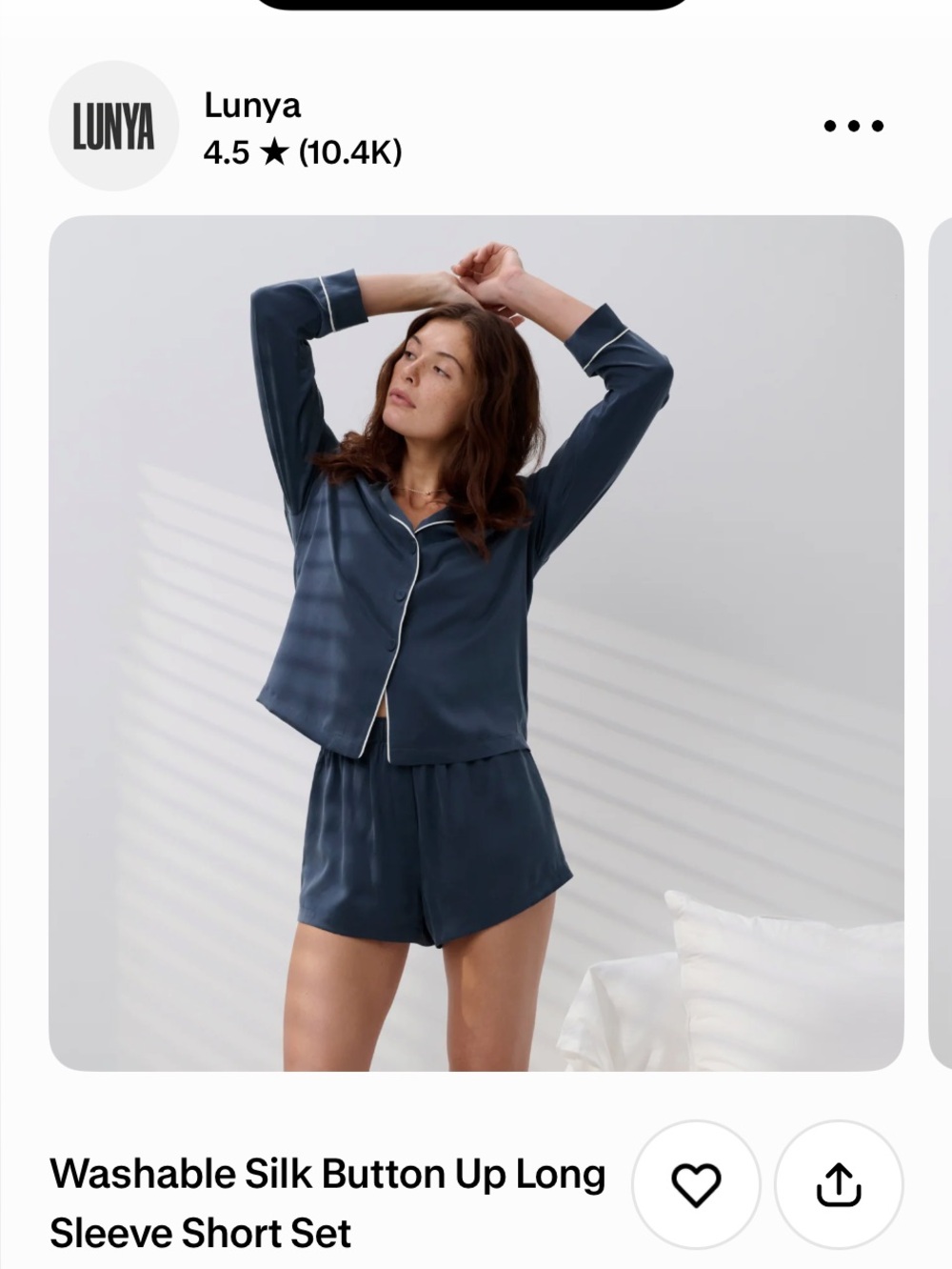 lunya Slate Blue Washable Silk Button-Up Short Pajama Set